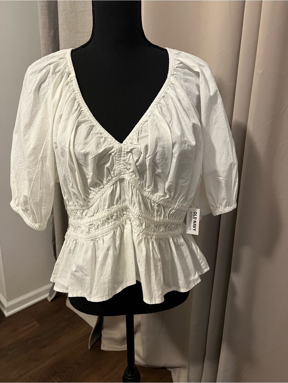Old Navy White Peplum V-Neck Smocked Top
